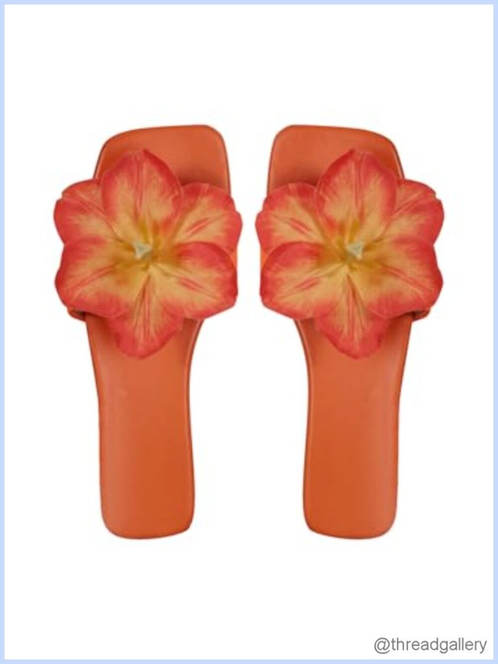 PU Leather 3D Floral Slide Sandals Square Open Toe Boho